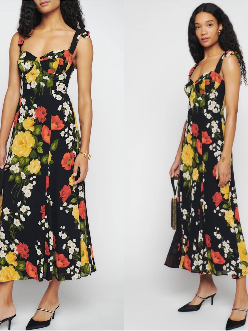 NWT Reformation Nadira Floral Print Tie-Shoulder Midi Dress Luisa Size 8